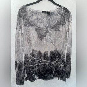 Vanity sheer embellished paisley long sleeve